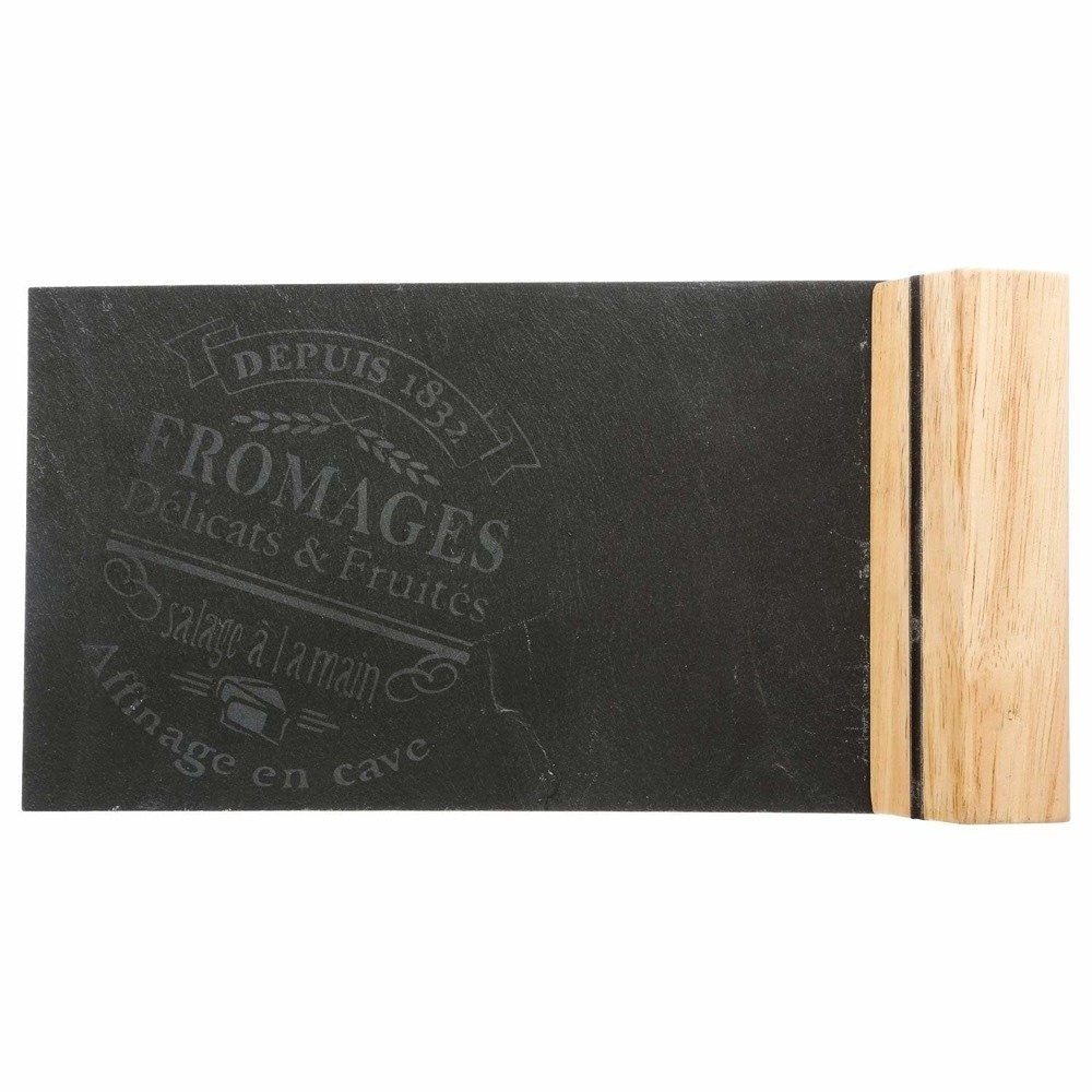 Set 3 x cutite branzeturi + blat pentru servire, Secret de Gourmet, Otel inoxidabil/Piatra/Lemn, Negru