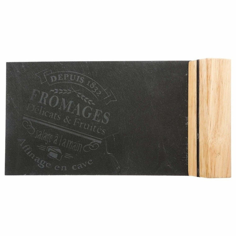 Set 3 x cutite branzeturi + blat pentru servire, Secret de Gourmet, Otel inoxidabil/Piatra/Lemn, Negru