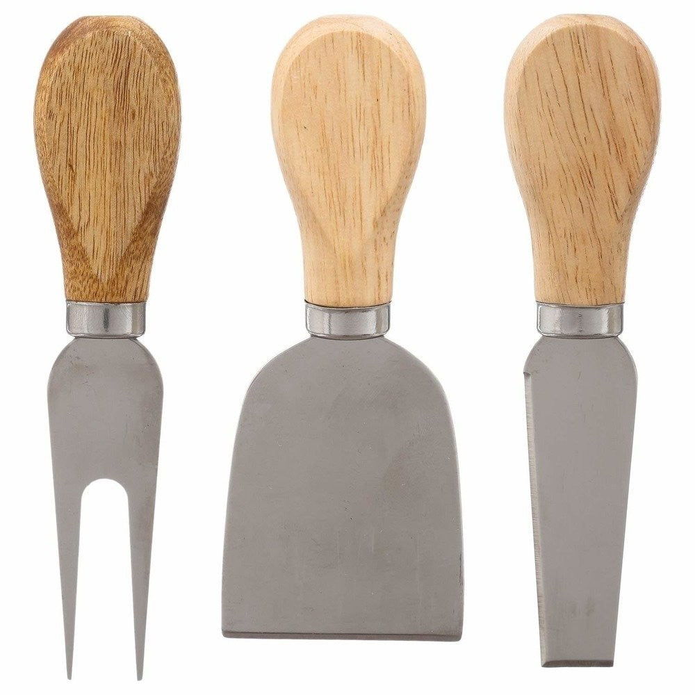 Set 3 x cutite branzeturi + blat pentru servire, Secret de Gourmet, Otel inoxidabil/Piatra/Lemn, Negru