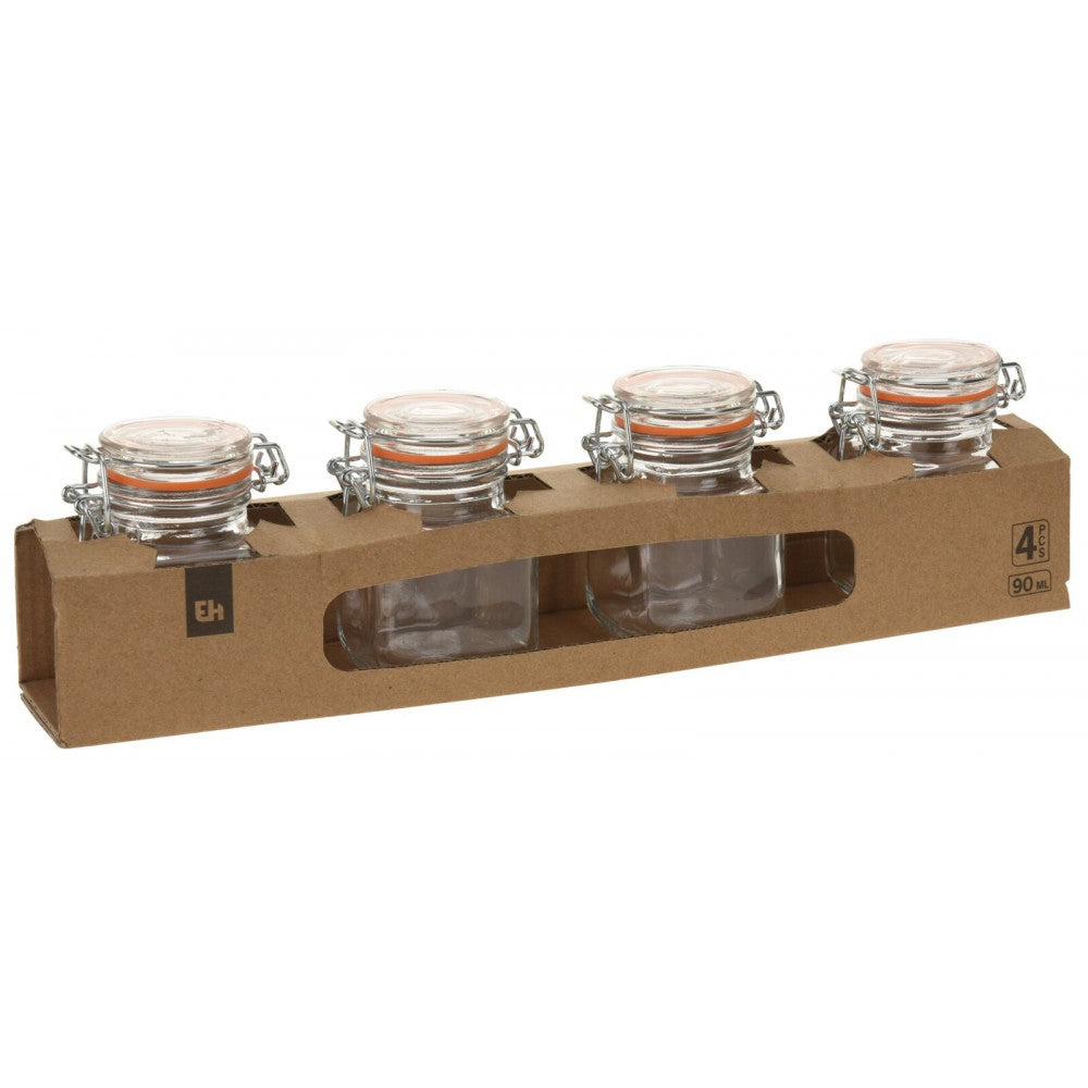 Set 4 borcane Excellent, cu inchidere ermetica, 7 x 5 cm, 90 ml