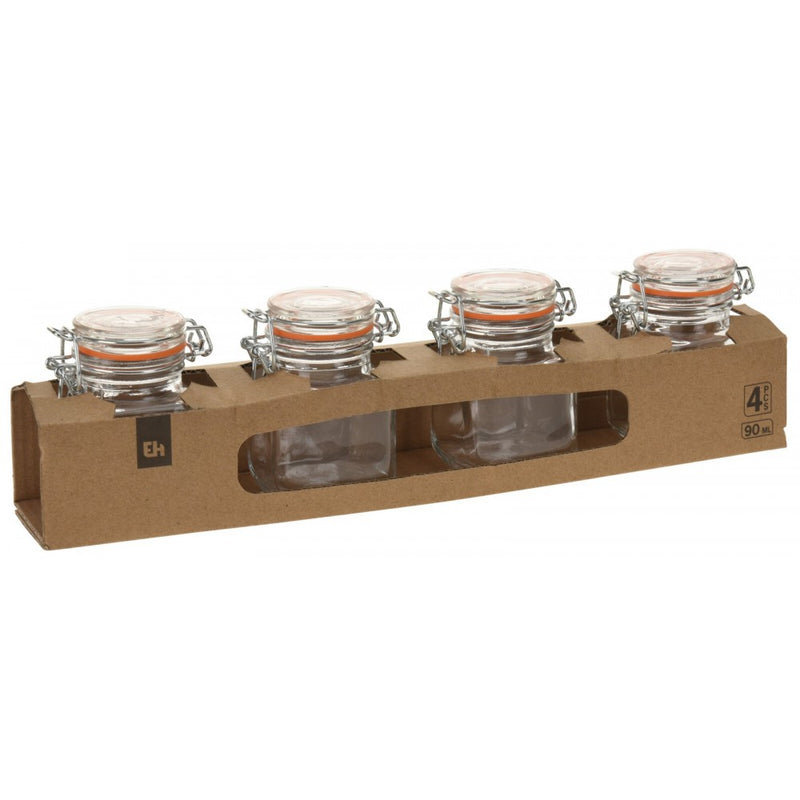 Set 4 borcane Excellent, cu inchidere ermetica, 7 x 5 cm, 90 ml