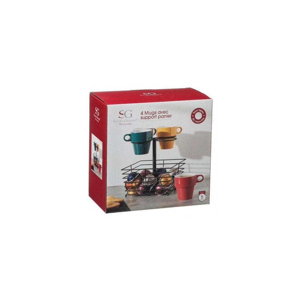 Set 4 cani Isabel, ceramica, suport metalic, 260 ml