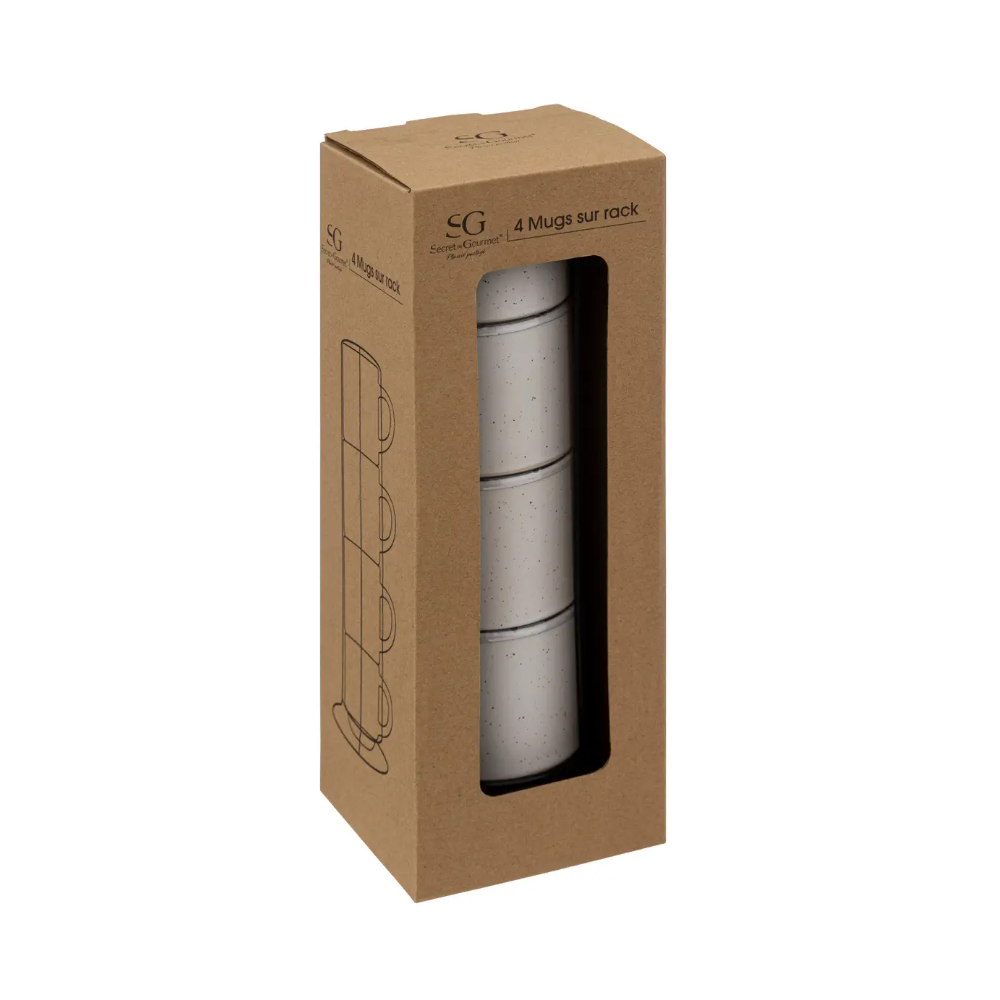 Set 4 cani Lana, suport metalic, ceramica, 10.5 x 7 x 7.5 cm, 200 ml