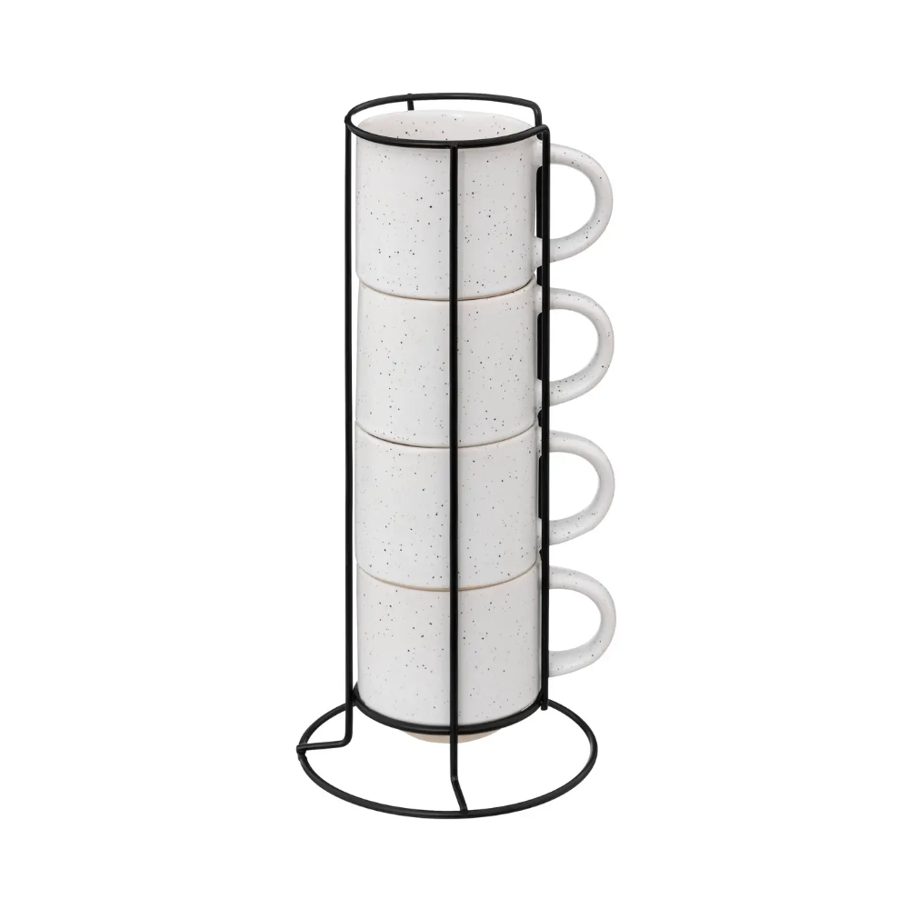 Set 4 cani Lana, suport metalic, ceramica, 10.5 x 7 x 7.5 cm, 200 ml