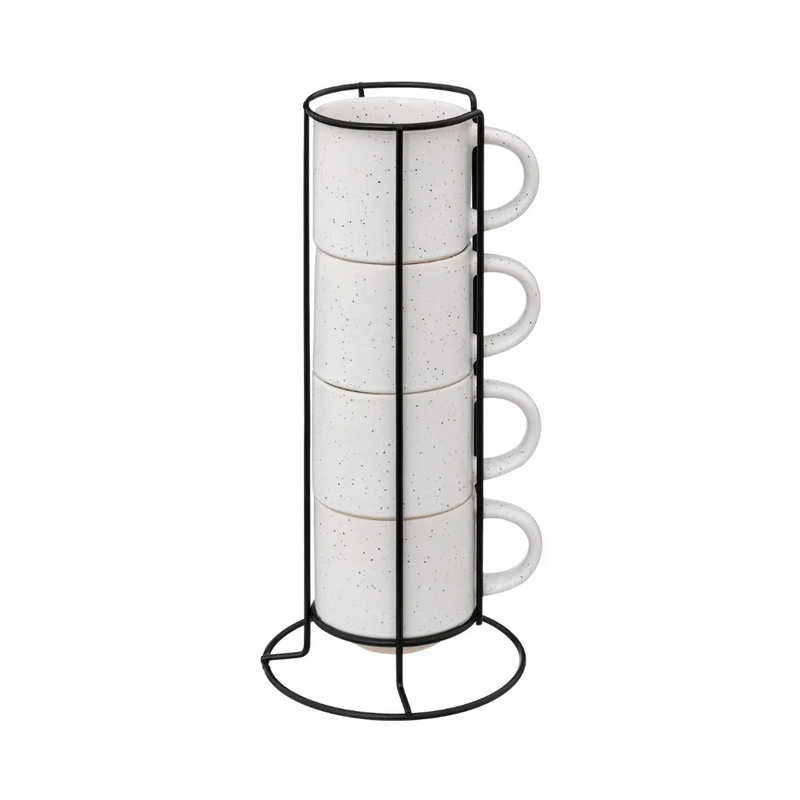 Set 4 cani Lana, suport metalic, ceramica, 10.5 x 7 x 7.5 cm, 200 ml