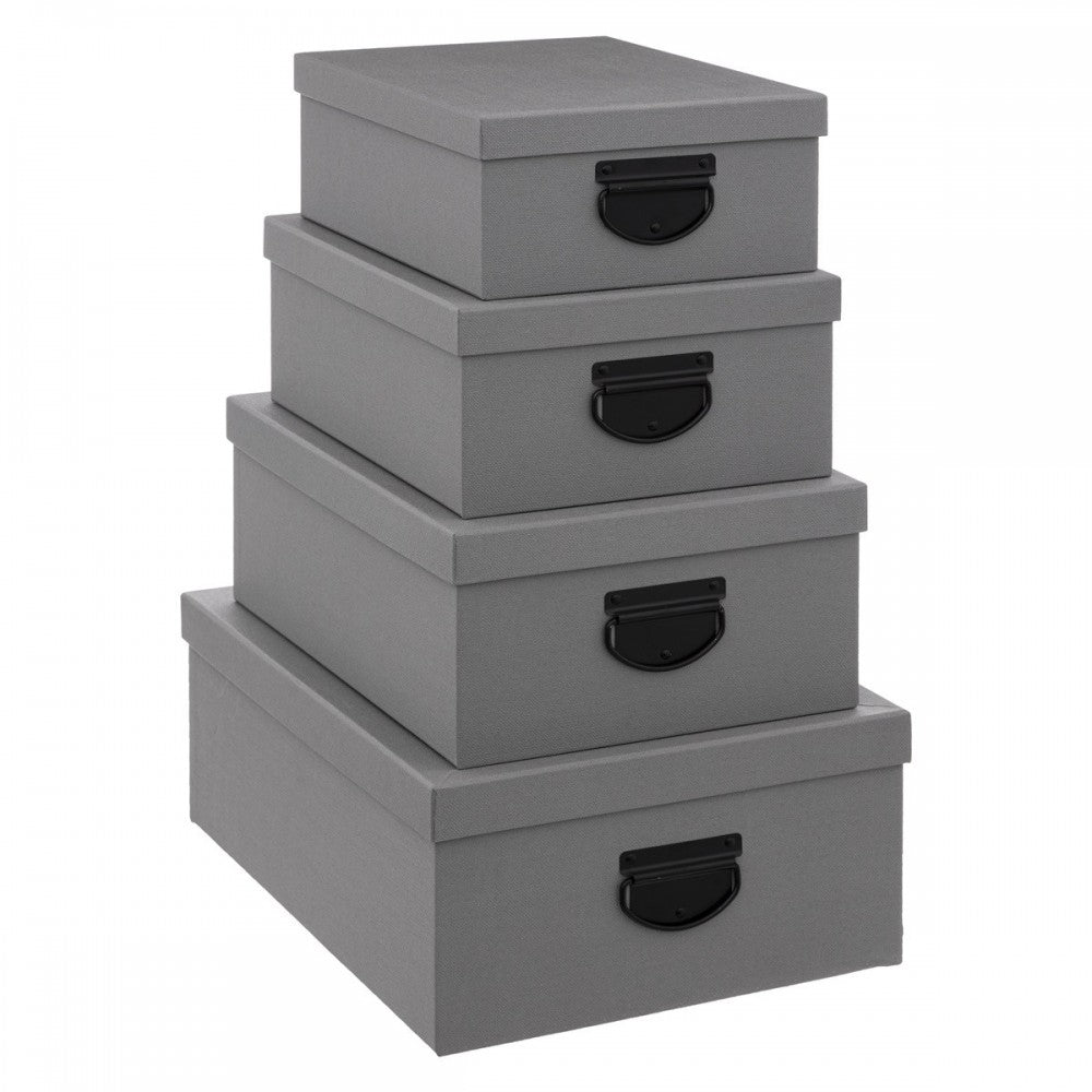 Set 4 cutii depozitare Sortier Grey, 28 x 22 x H 11 cm, 30.5 x 24 x H 12.5 cm, 35 x 26 x H.14 cm, 39.5x 30 x H 16 cm