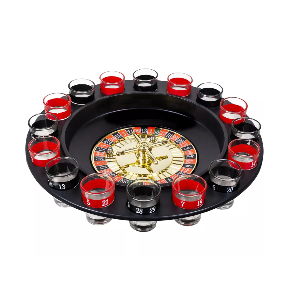 Set joc ruleta cu pahare tarie Smart Casino, sticla, 16 pahare, suport din plastic