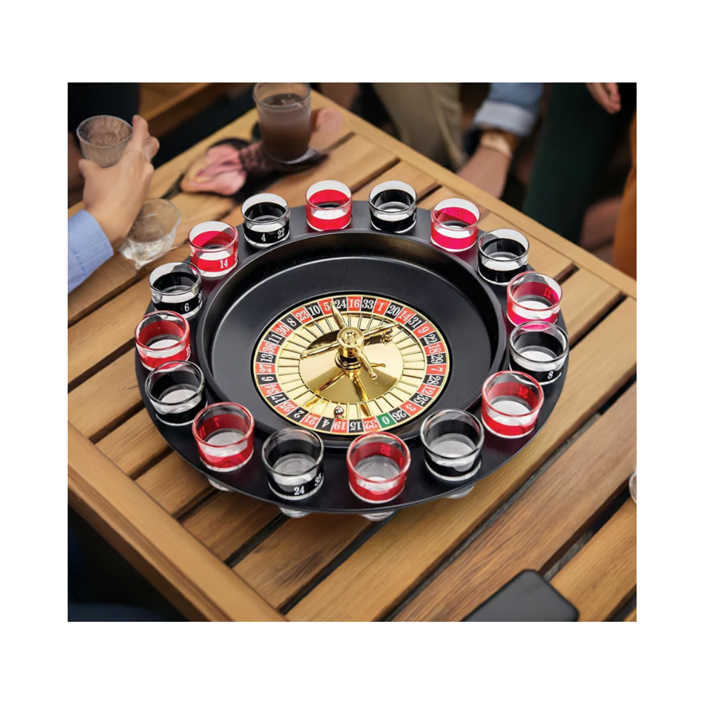 Set joc ruleta cu pahare tarie Smart Casino, sticla, 16 pahare, suport din plastic