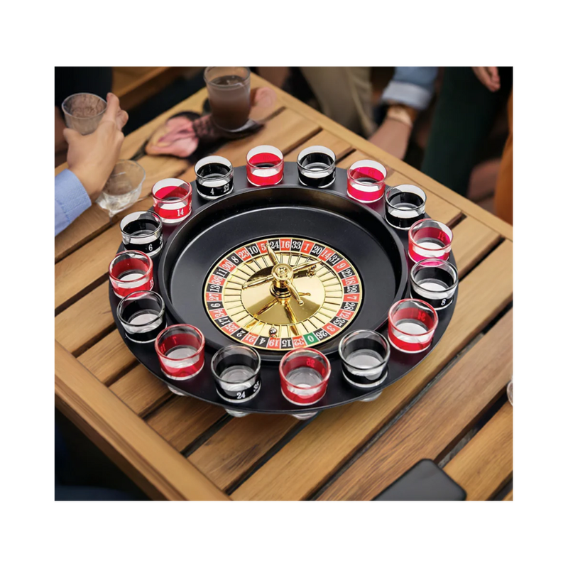 Set joc ruleta cu pahare tarie Smart Casino, sticla, 16 pahare, suport din plastic