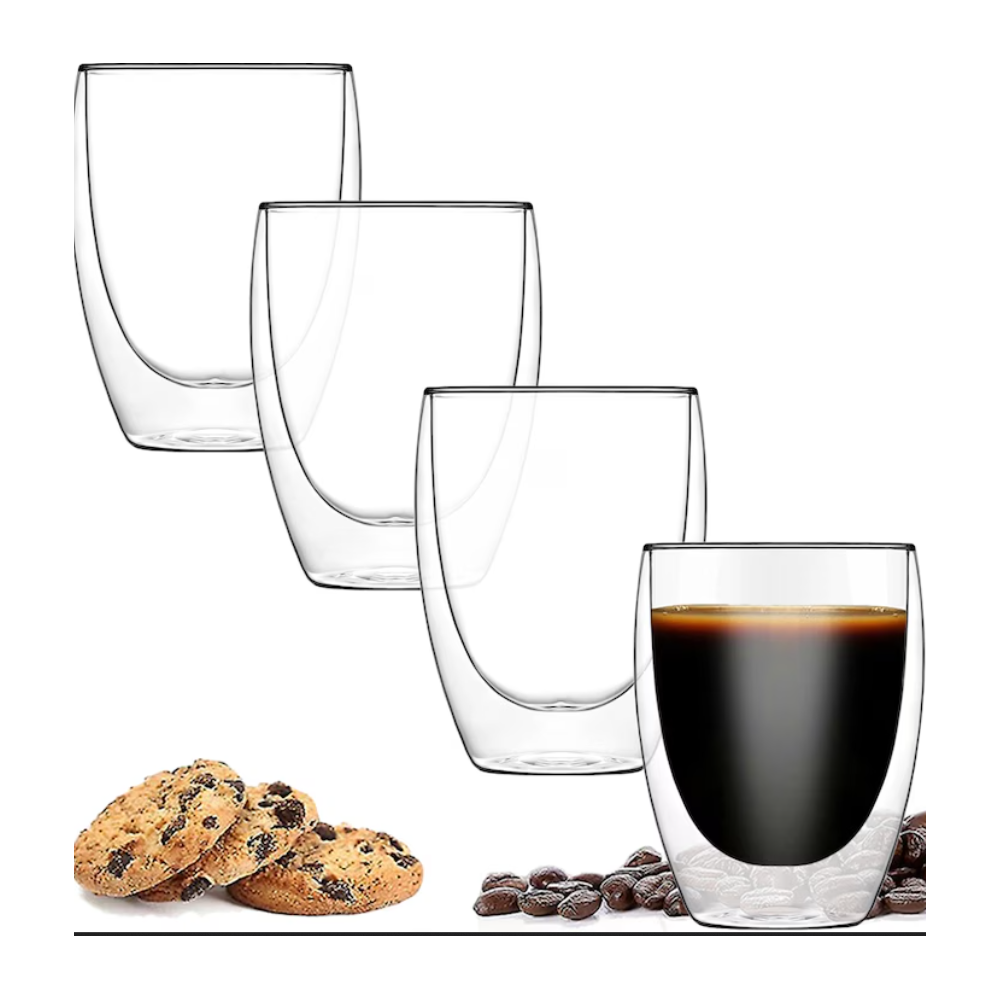 Set 6 pahare Krasino Selory, pereti dubli, sticla borosilicat, 300 ml