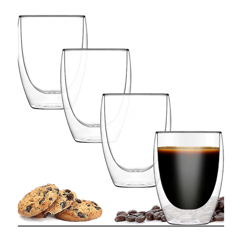 Set 6 pahare Krasino Selory, pereti dubli, sticla borosilicat, 300 ml
