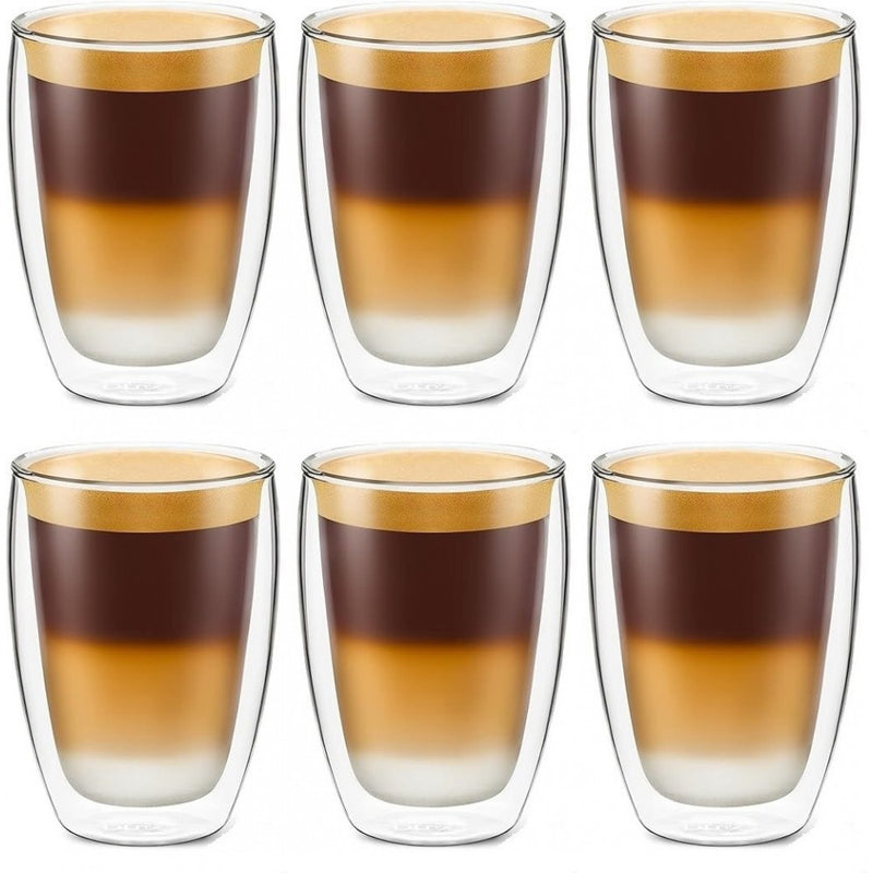 Set 6 pahare Krasino Selory, pereti dubli, sticla borosilicat, 300 ml
