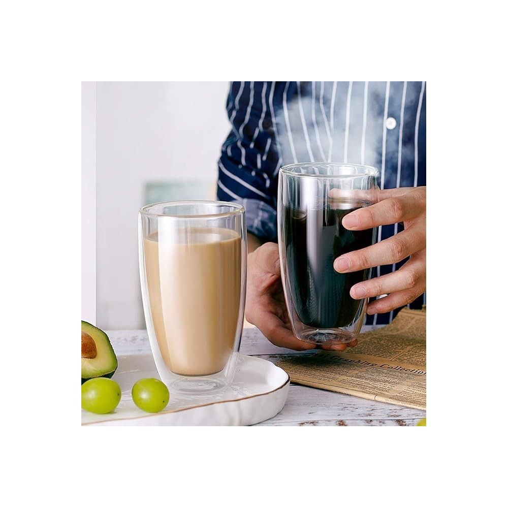 Set 4 pahare Krasino Selory, pereti dubli, sticla termorezistenta, 380 ml, 14 x 8 cm