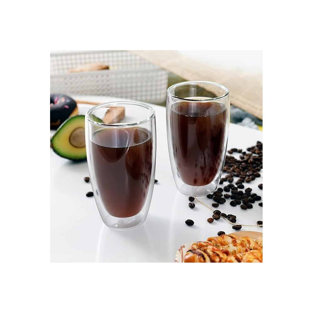 Set 2 pahare Krasino Selory, pereti dubli, sticla termorezistenta, 380 ml, 14 x 8 cm