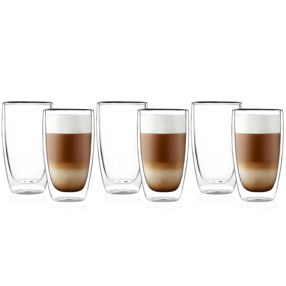 Set 6 pahare Krasino Selory, pereti dubli, sticla termorezistenta, 380 ml, 14 x 8 cm