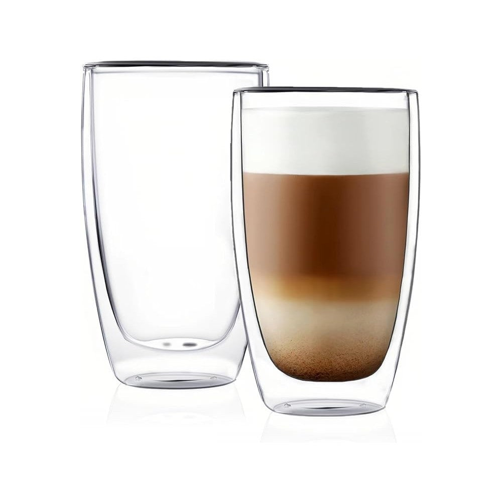 Set 2 pahare Krasino Selory, pereti dubli, sticla termorezistenta, 380 ml, 14 x 8 cm