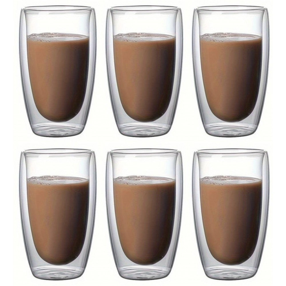 Set 6 pahare Krasino Selory, pereti dubli, sticla termorezistenta, 380 ml, 14 x 8 cm