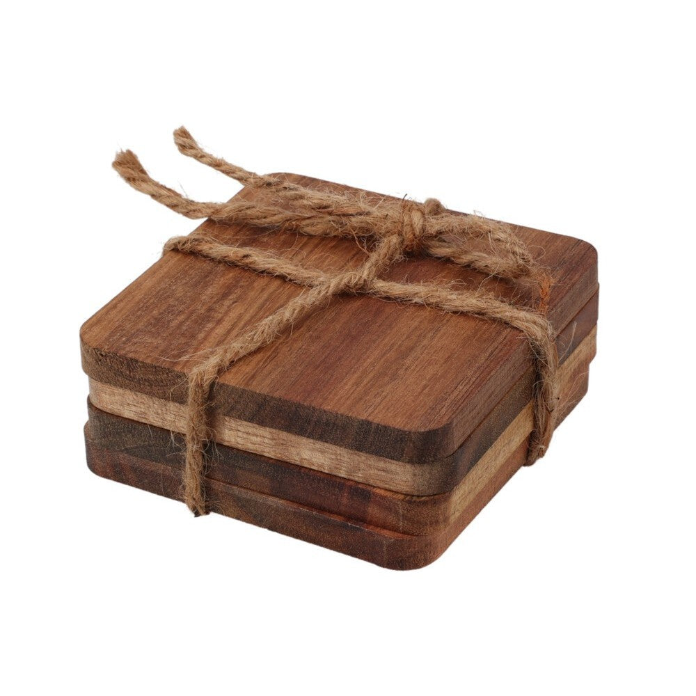 Set 4 suporti cani si pahare Ghent, lemn accacia, 10 x 10 cm