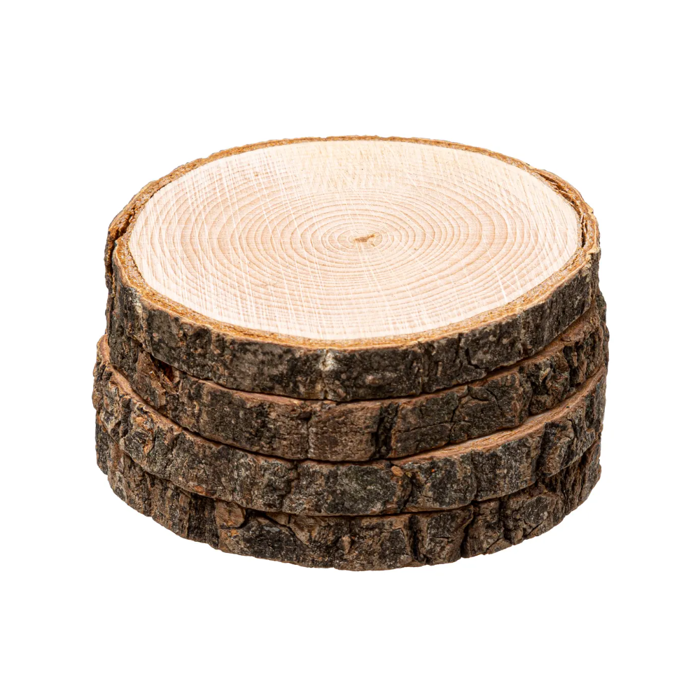 Set 4 suporti cani si pahare, Bark, lemn, 10 x 1.3 cm