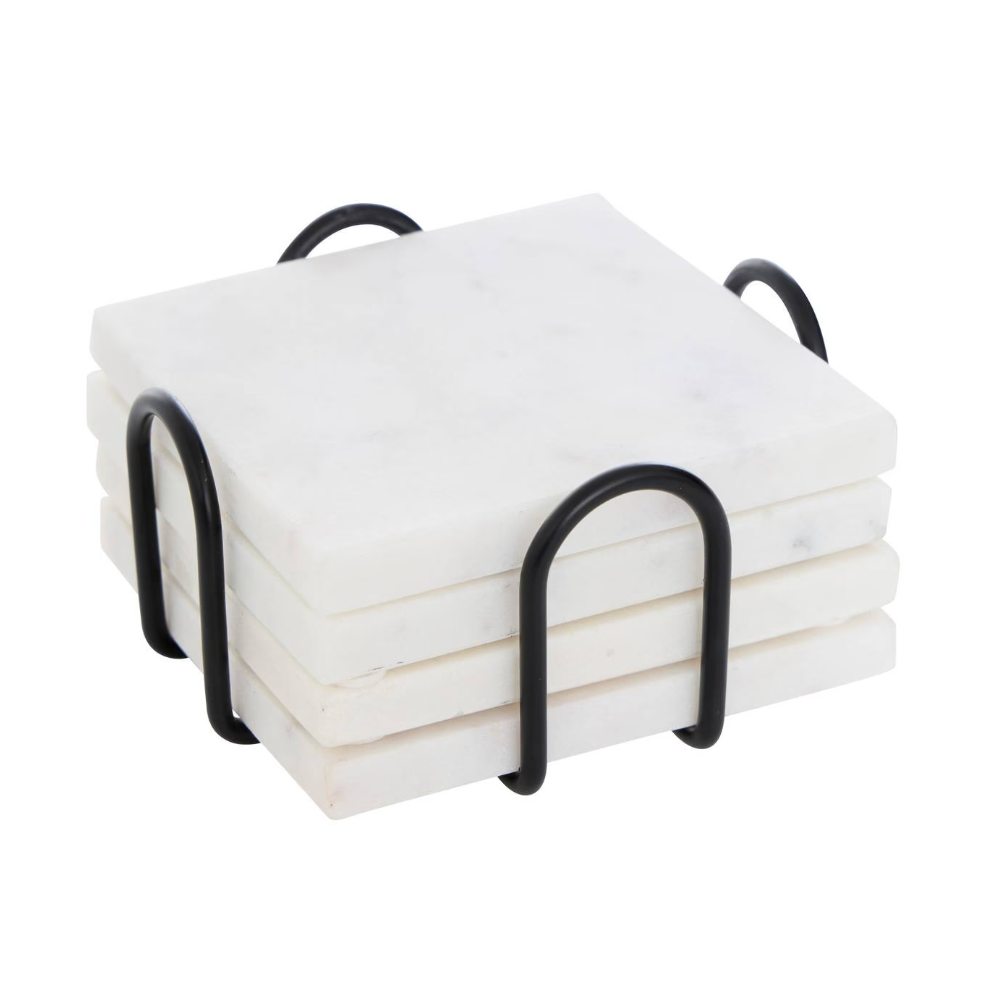 Set 4 suporti cani si pahare Marble, suport metal, 11 x 5 cm