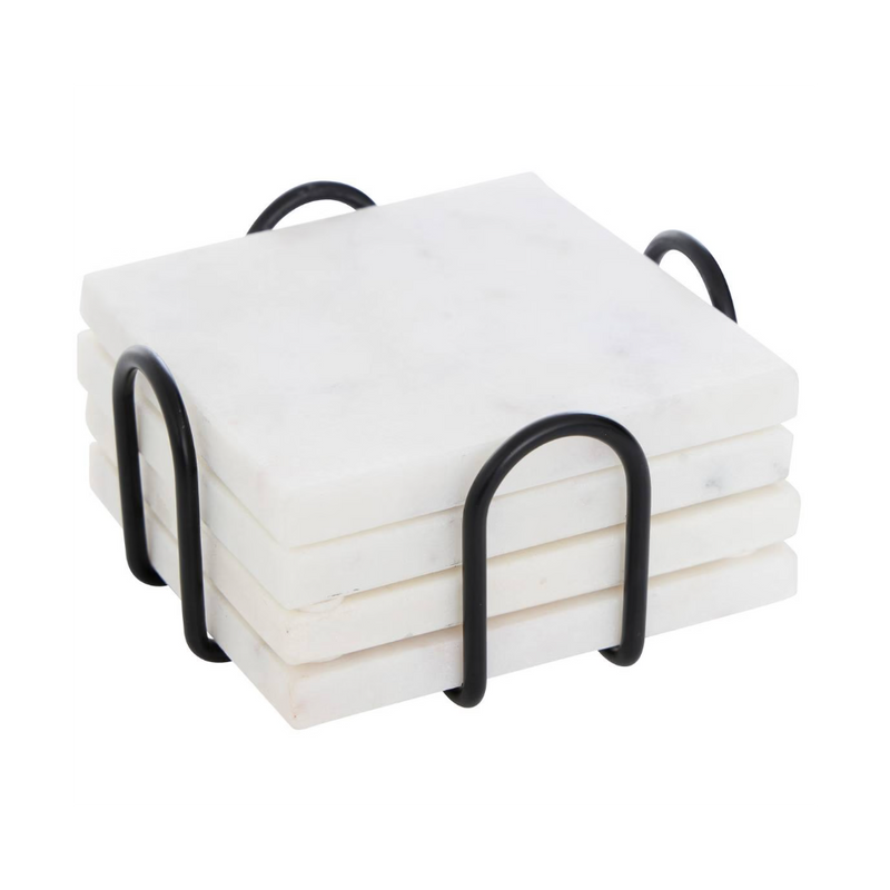 Set 4 suporti cani si pahare Marble, suport metal, 11 x 5 cm