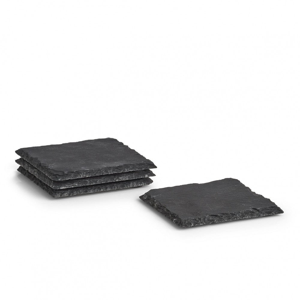 Set 4 suporti cani si pahare Zeller, ardezie, antiaderente, 10 x 10 x 0.5 cm