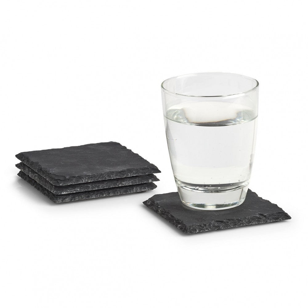 Set 4 suporti cani si pahare Zeller, ardezie, antiaderente, 10 x 10 x 0.5 cm