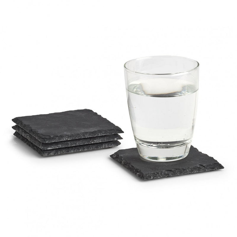 Set 4 suporti cani si pahare Zeller, ardezie, antiaderente, 10 x 10 x 0.5 cm