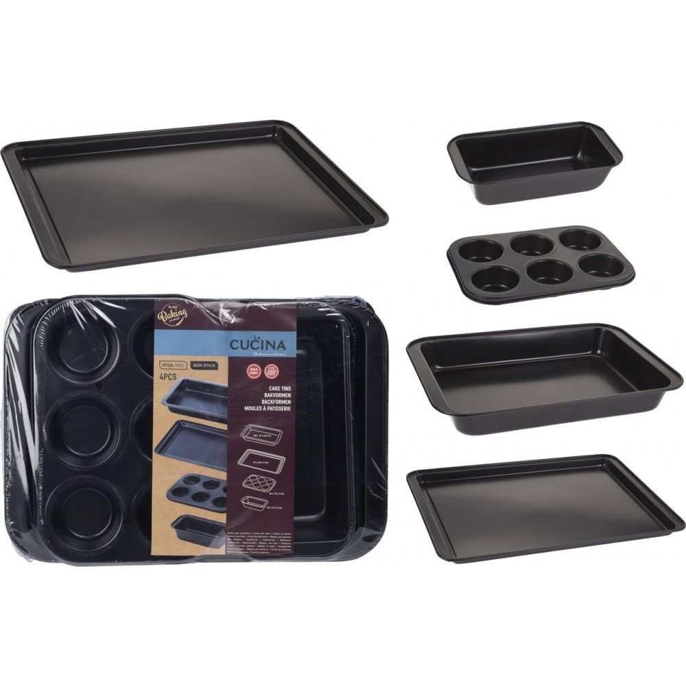Set 4 tavi patiserie la Cucina, otel carbon, antiaderente
