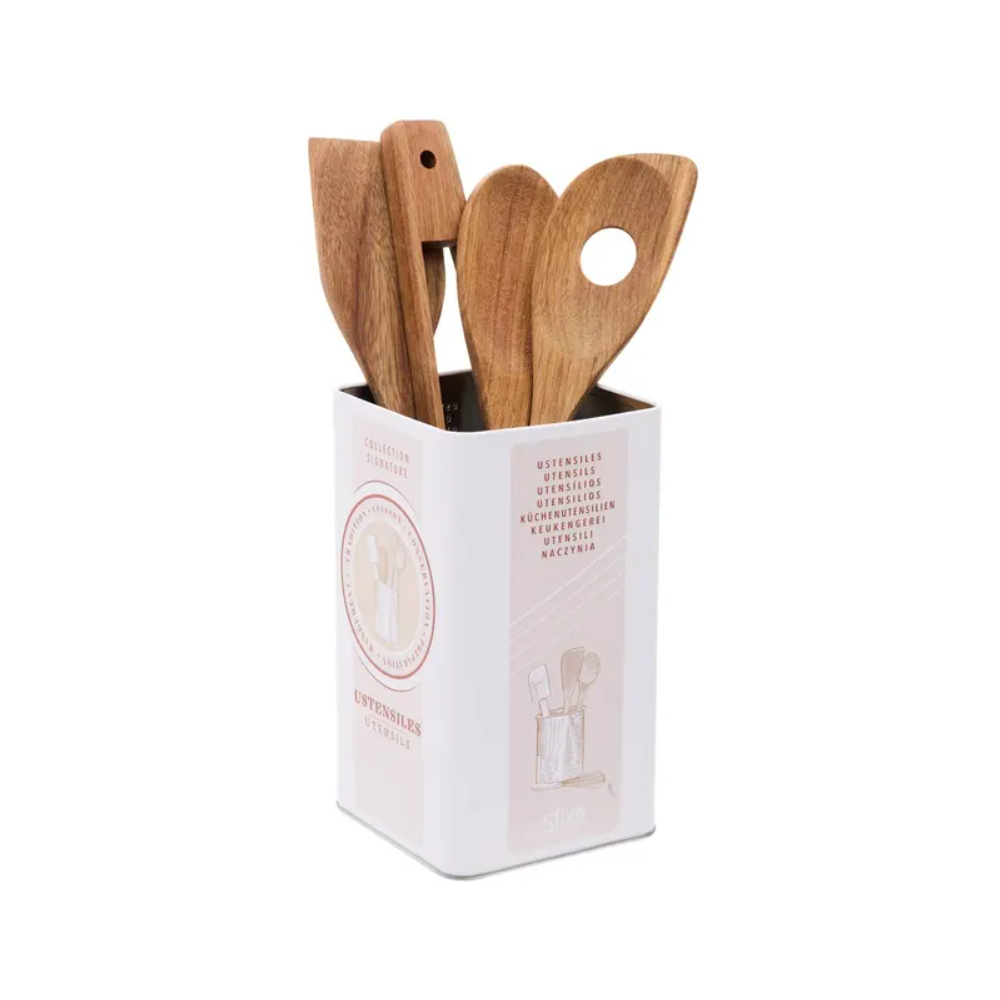 Set 4 ustensile Arfast, lemn, suport inclus, 6.7 x 30 cm