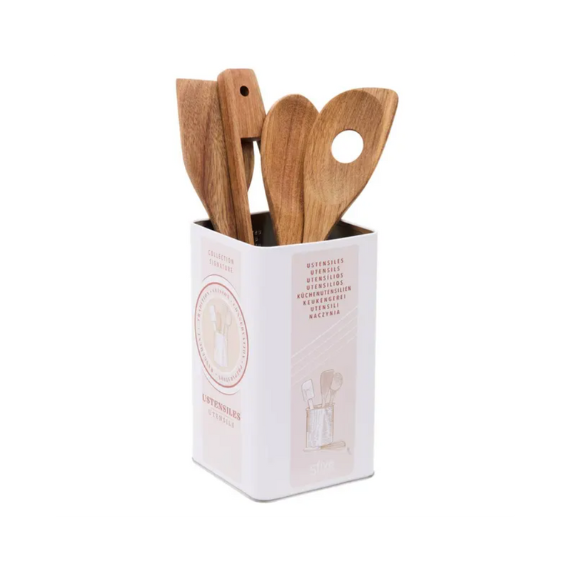 Set 4 ustensile Arfast, lemn, suport inclus, 6.7 x 30 cm
