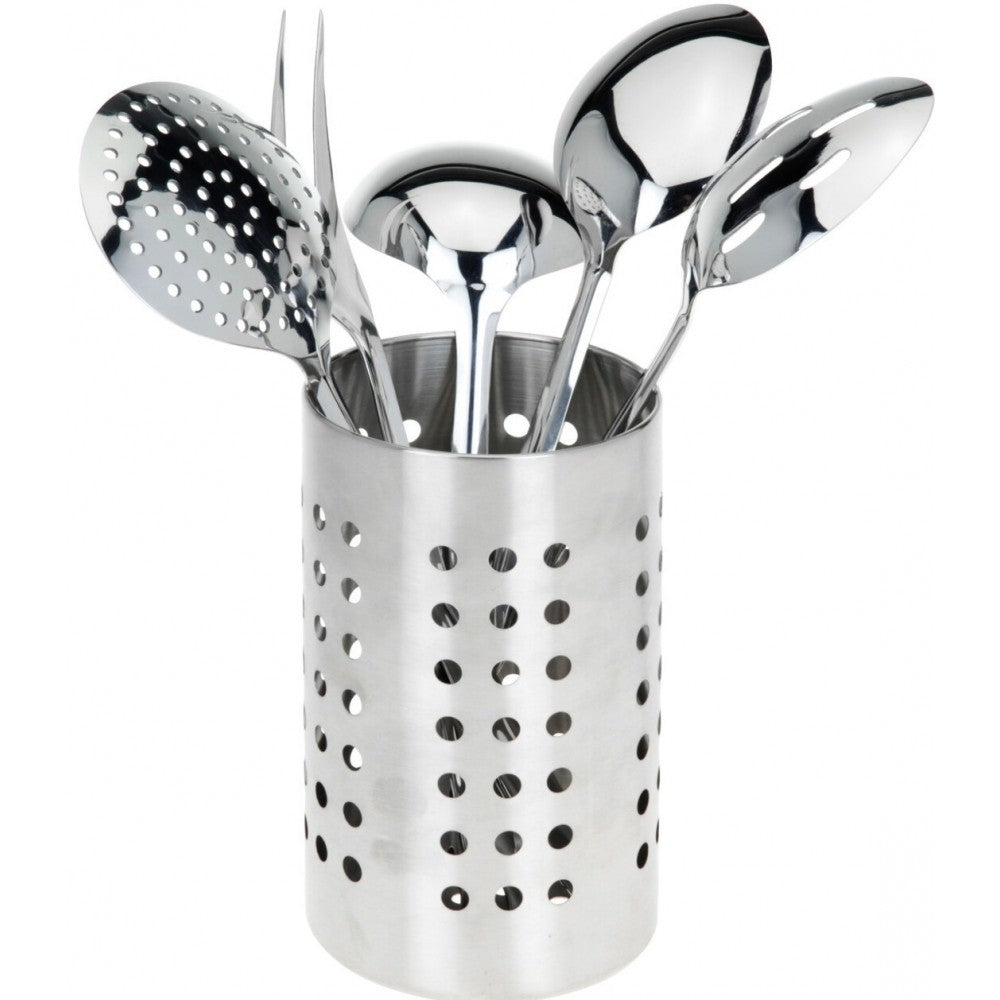 Set 5 ustensile si suport vertical din inox, 11x11x33 cm