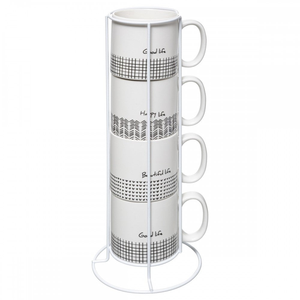 Set 4 cani Happy Life, ceramica, 240 ml