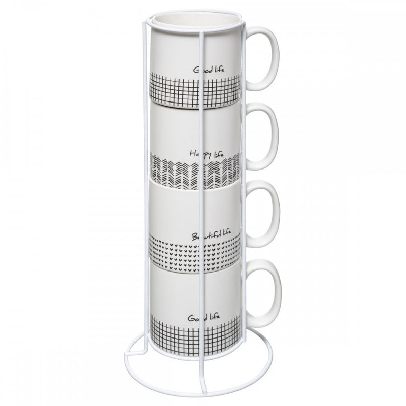 Set 4 cani Happy Life, ceramica, 240 ml