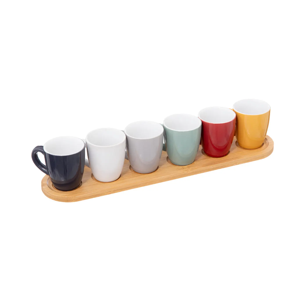 Set 6 cani espresso Colorama, suport lemn, 8.5 x 0.98 x H 39.5 cm, 90 ml