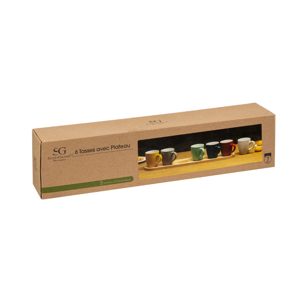 Set 6 cani espresso Colorama, suport lemn, 8.5 x 0.98 x H 39.5 cm, 90 ml