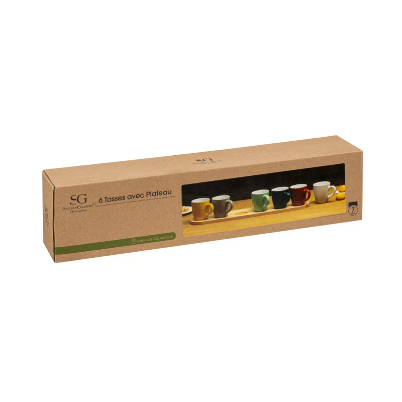 Set 6 cani espresso Colorama, suport lemn, 8.5 x 0.98 x H 39.5 cm, 90 ml