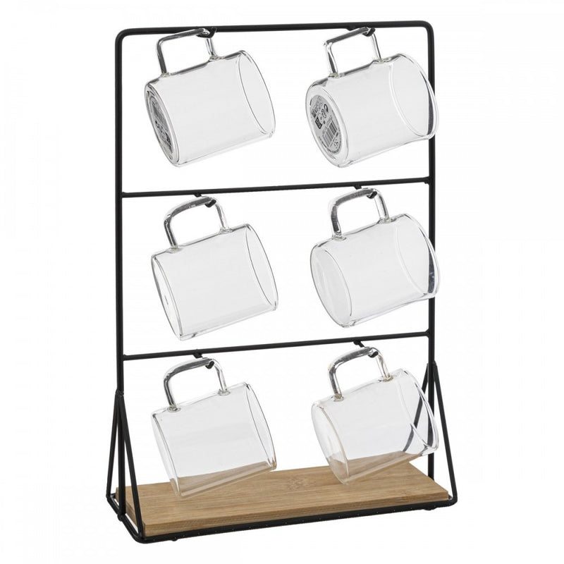 Set 6 cani Espresso Mrya, sticla, suport metalic, 100 ml