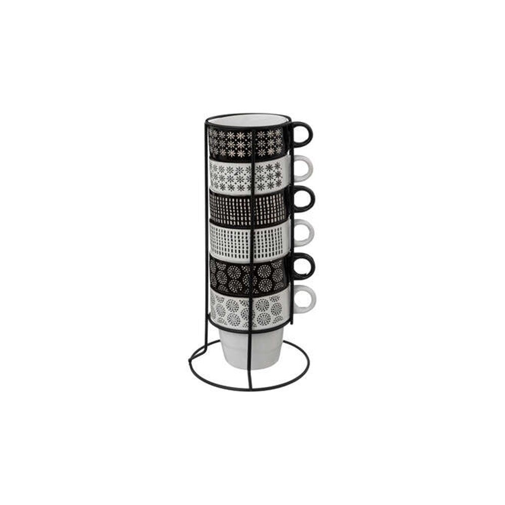 Set 6 cani Etnik, ceramica, suport cromat, 260 ml