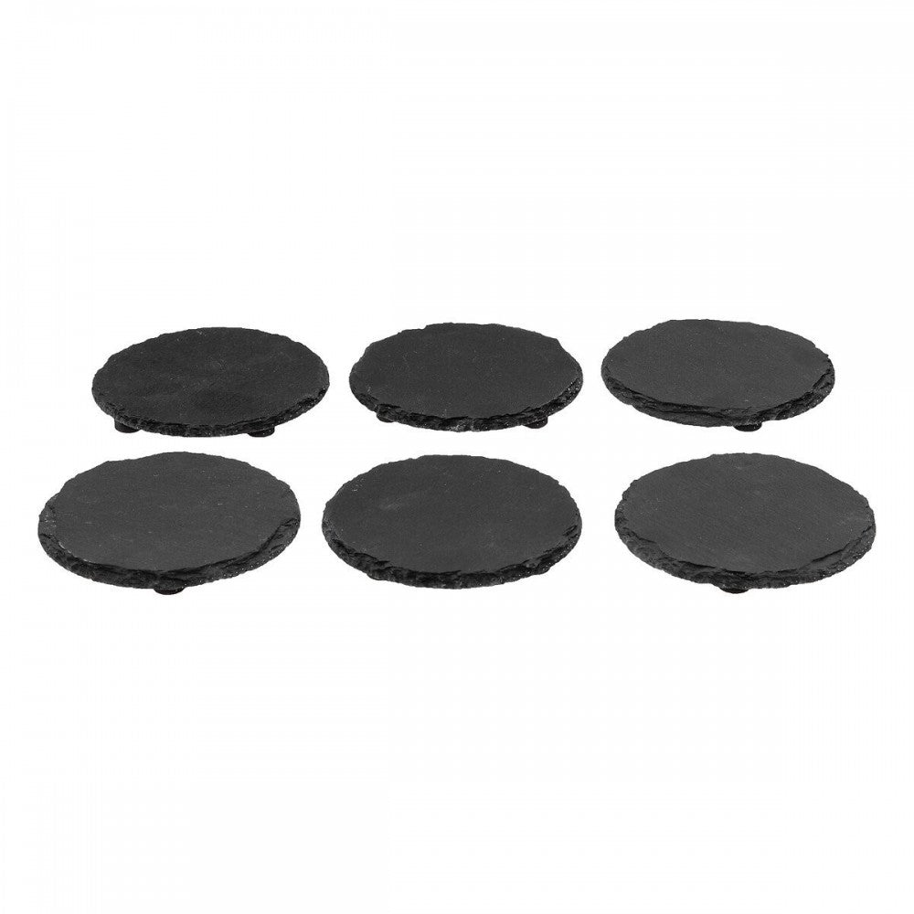Set 6 suporti cani si pahare SG, ardezie, suport bambus inclus, diametru 10 cm