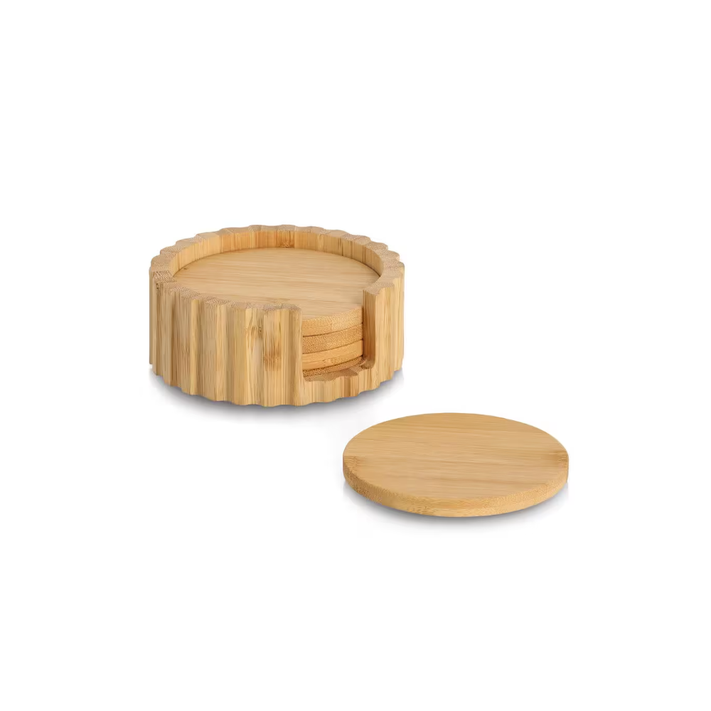 Set 6 suporti cani si pahare, bambus, Ø 12 x 4.7 cm