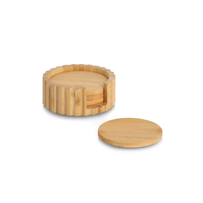 Set 6 suporti cani si pahare, bambus, Ø 12 x 4.7 cm