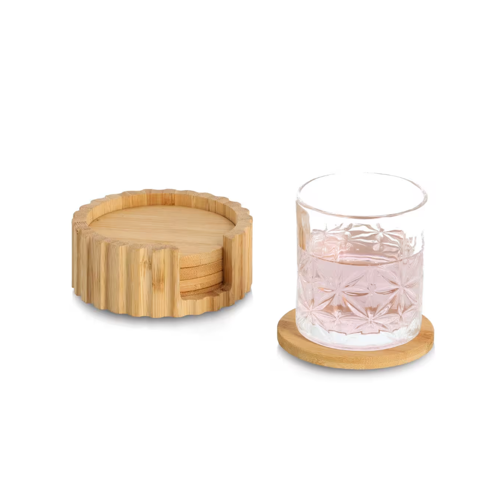 Set 6 suporti cani si pahare, bambus, Ø 12 x 4.7 cm