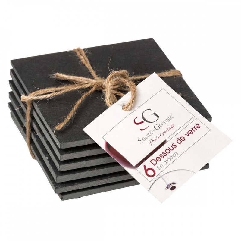 Set 6 suporti cani si pahare, ardezie, gri, 10 x 10 cm