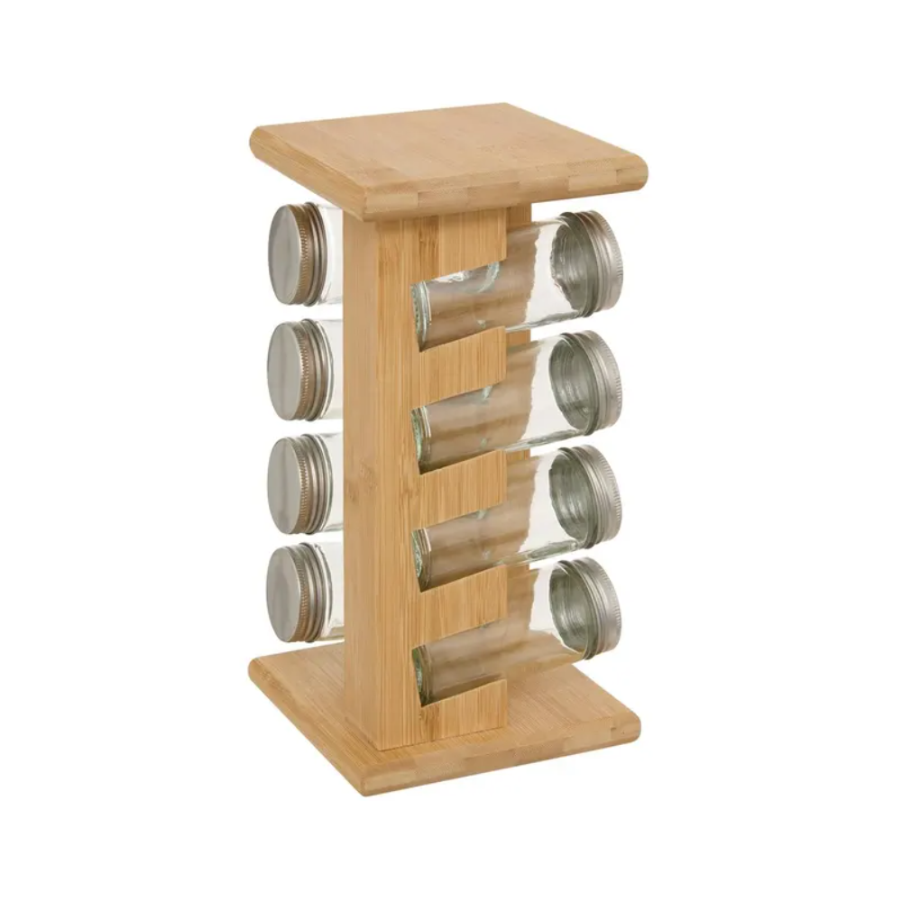 Suport condimente Cozy, 8 recipiente, suport bambus, 13 x 13 x 26,5 cm