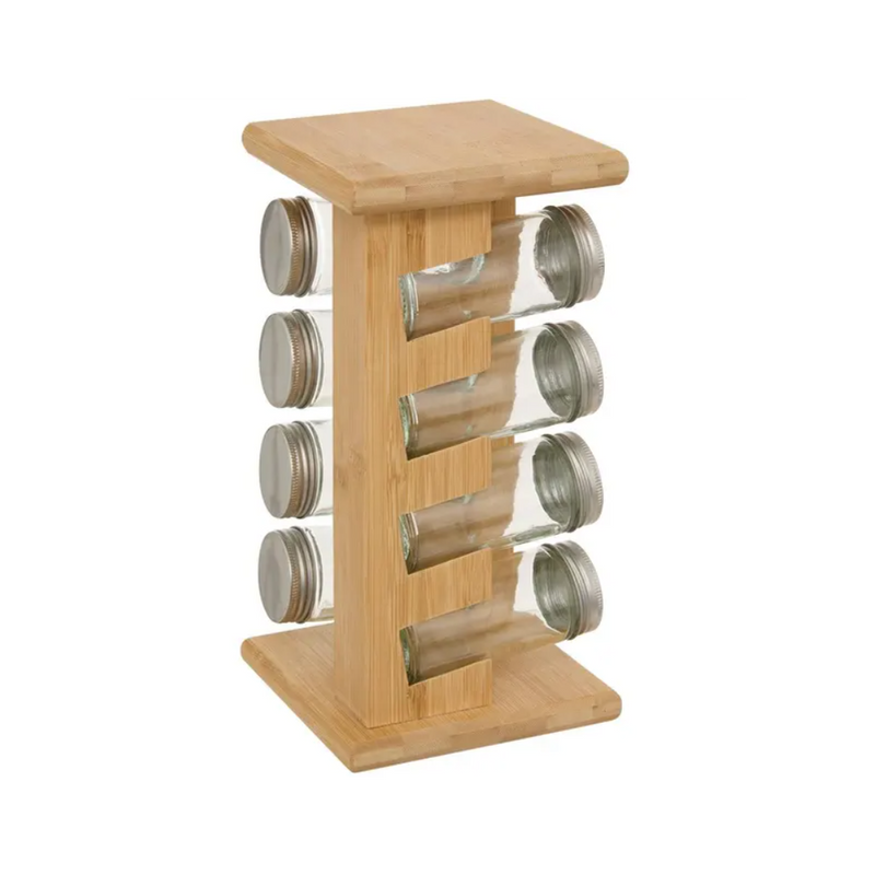 Suport condimente Cozy, 8 recipiente, suport bambus, 13 x 13 x 26,5 cm