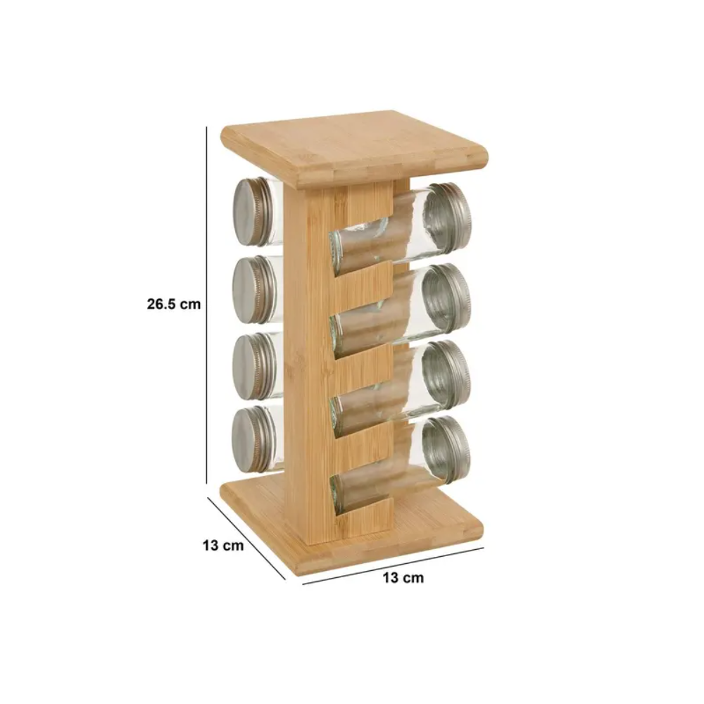Suport condimente Cozy, 8 recipiente, suport bambus, 13 x 13 x 26,5 cm