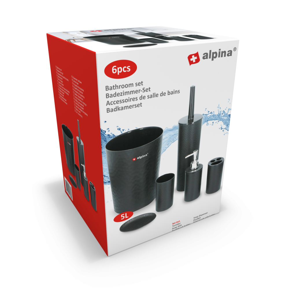 Set accesorii baie Alpina Black, plastic, 6 piese