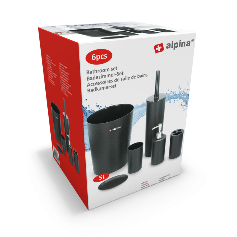 Set accesorii baie Alpina Black, plastic, 6 piese
