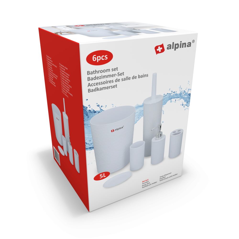 Set accesorii baie Alpina White, plastic, 6 piese